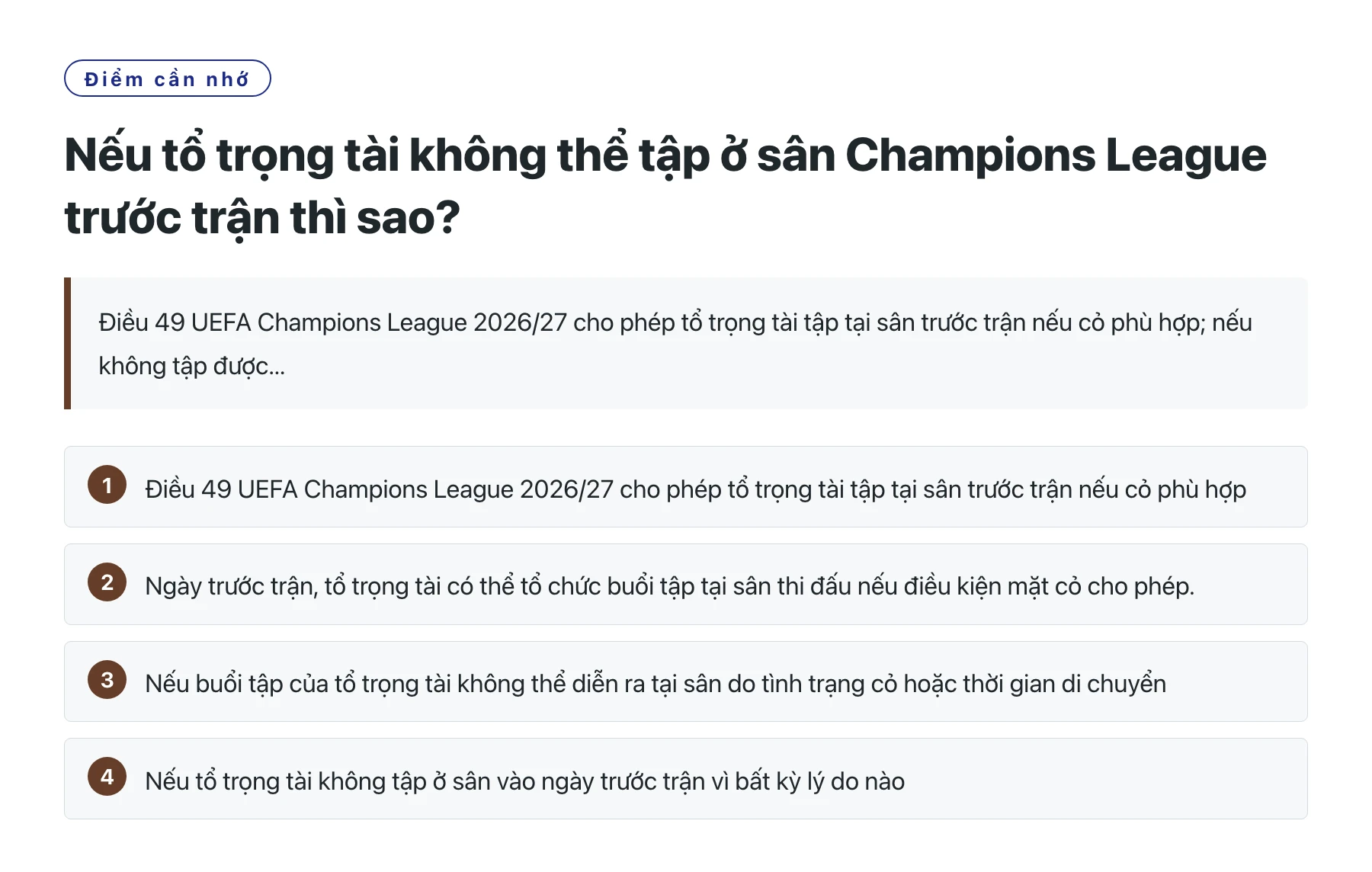 Nếu tổ trọng tài không thể tập ở sân Champions League trước trận thì sao?——全文要点速览